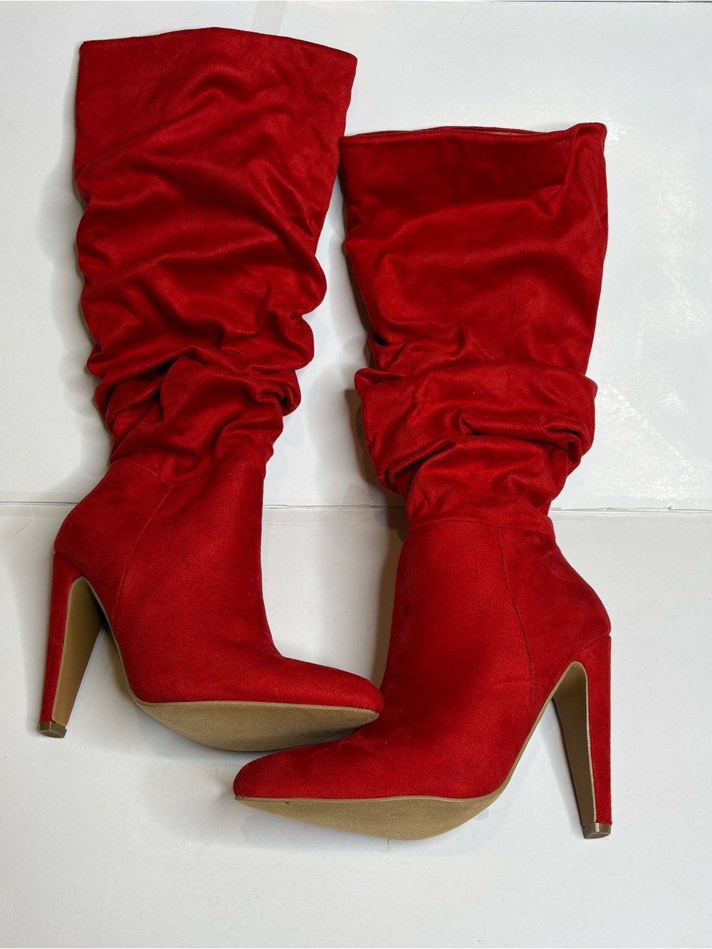 Red Slouch High-Heel Boots - Women